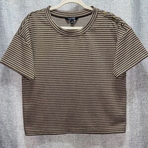 Lauren Ralph Lauren Black Label Houndstooth Print Double-Knit Jacquard Top Sz L
